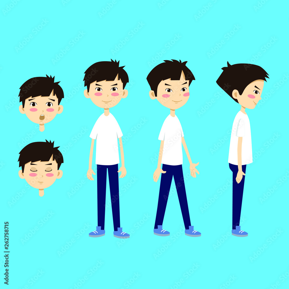 boy for animation in different poses and different facial expressions