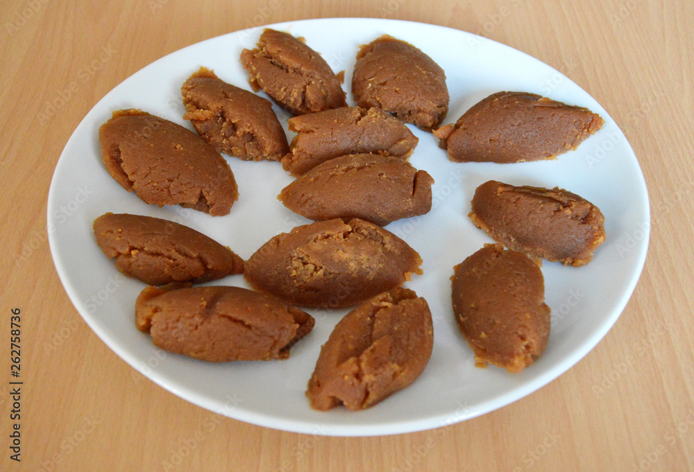 Traditional turkish sweet food halvah in a plate Traditional turkish sweet food halvah in a plate
