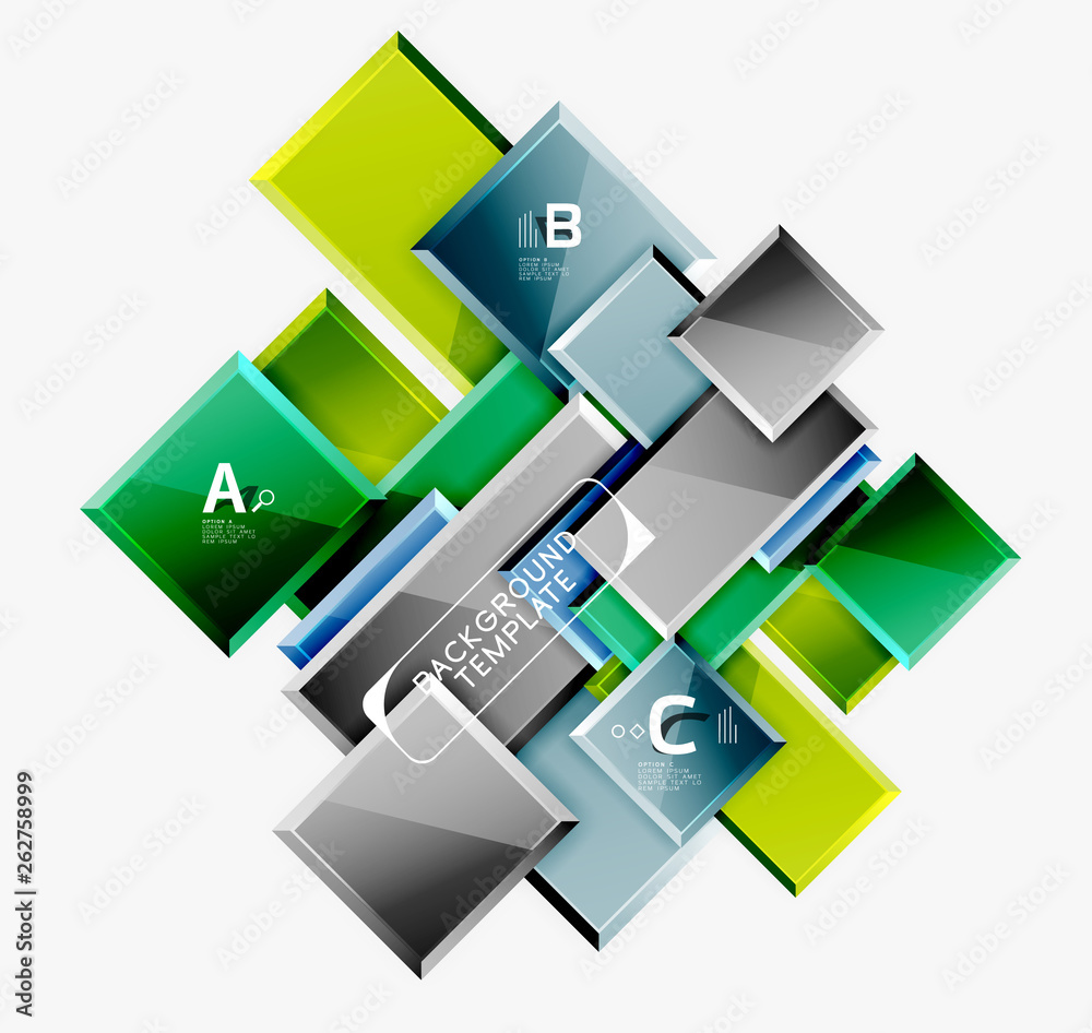 Geometrical design squares abstract banner, glossy shiny effects