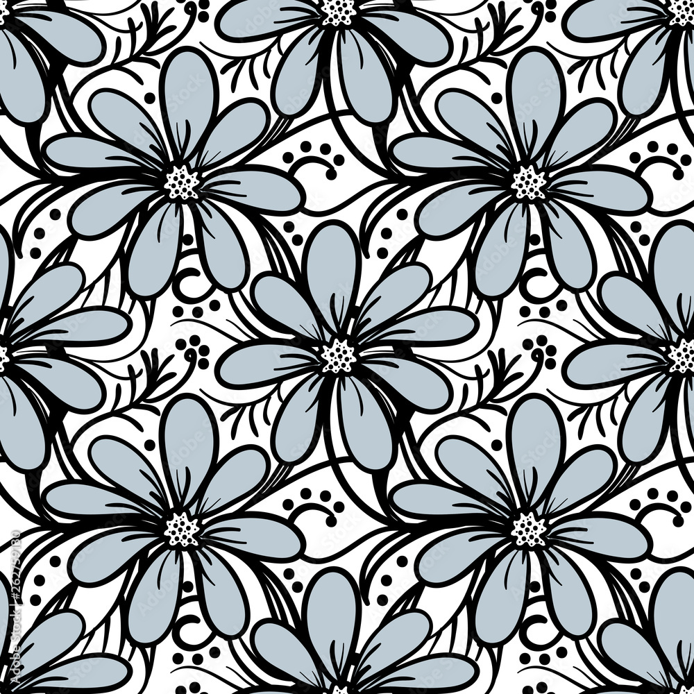 Doodle flowers seamless pattern.