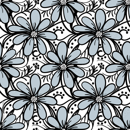 Doodle flowers seamless pattern.