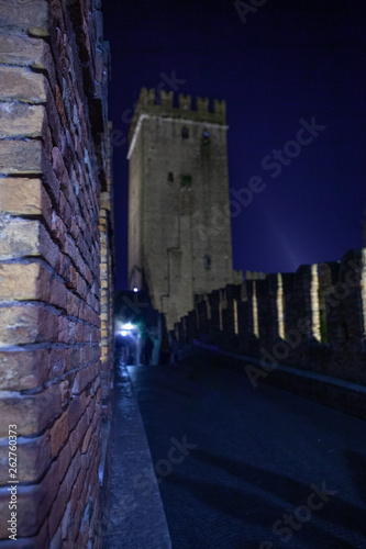 Verona, Italy – March 2019. Castelvecchio Bridge, Brick & marble bridge with 3 spans & arches, built in the 14th century & reconstructed after WWII. Verona, Italy, Europe photo