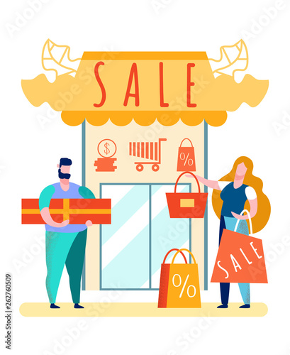 Couple with Purchases Cartoon Vector Illustration