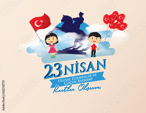 vector illustration of the cocuk bayrami 23 nisan , translation: Turkish April 23 National Sovereignty and Children's Day, graphic design to the Turkish holiday, kids icon, children logo. holiday photo