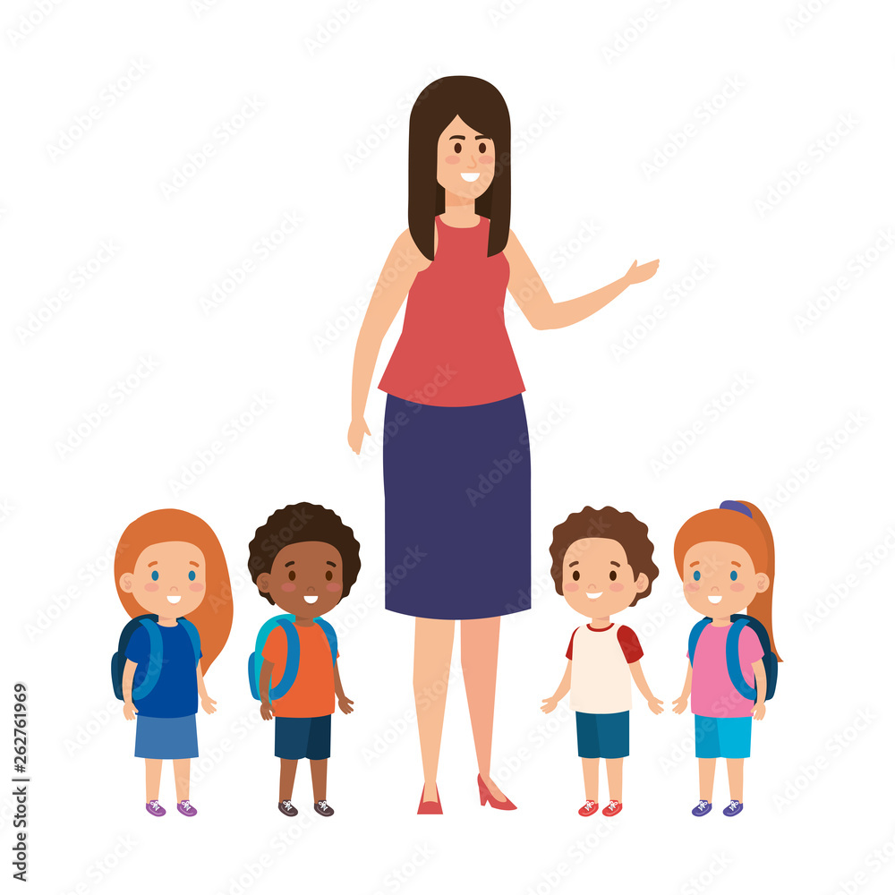 young teacher female with little students young teacher female with little students