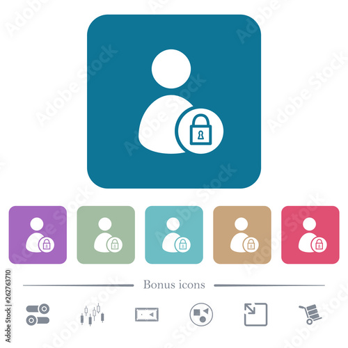 Lock user account flat icons on color rounded square backgrounds