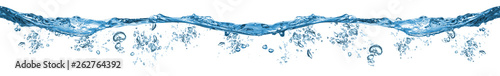 fresh blue natural drink water wave wide panorama with bubbles concept isolated white background