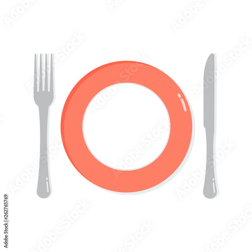 plate with fork and knife on white background
