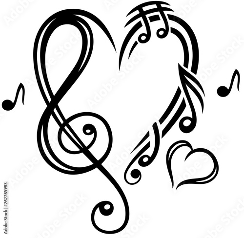 Musik Symbol Herz Aus Notenschlussel Und Musiknoten Vektor Design Im Tattoo Style Stock Vektorgrafik Adobe Stock