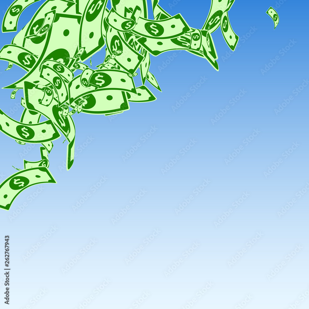 Naklejka premium American dollar notes falling. Messy USD bills on