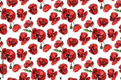 Vector seamless pattern with wild red poppies