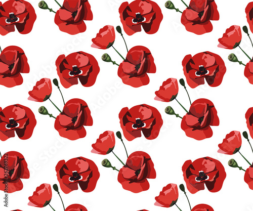 Vector seamless pattern with wild red poppies