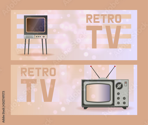 Retro TV vector old TV-broadcast vintage television screen display illustration backdrop set of tele broadcasting entertainment channel background video show media