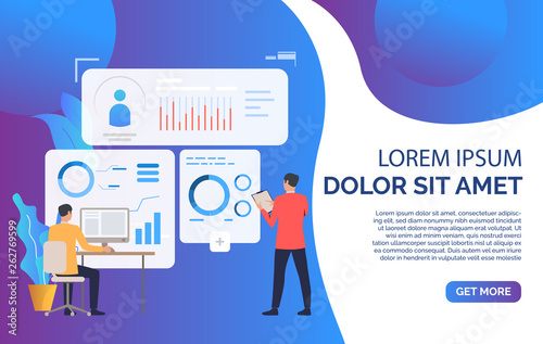 Business people working with financial charts and sample text