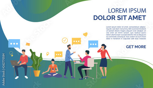 People working in modern office and sample text