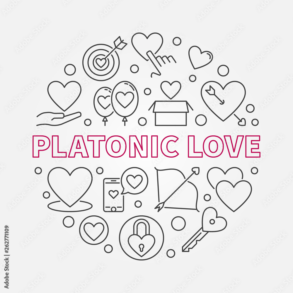 Platonic Love vector round concept illustration in thin line style