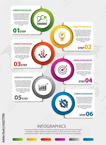 Vector infographic 3D template for six label, diagram, graph, presentation and circles. Business concept with 6 options. For content, flowchart, steps, parts, timeline, workflow, chart. EPS10