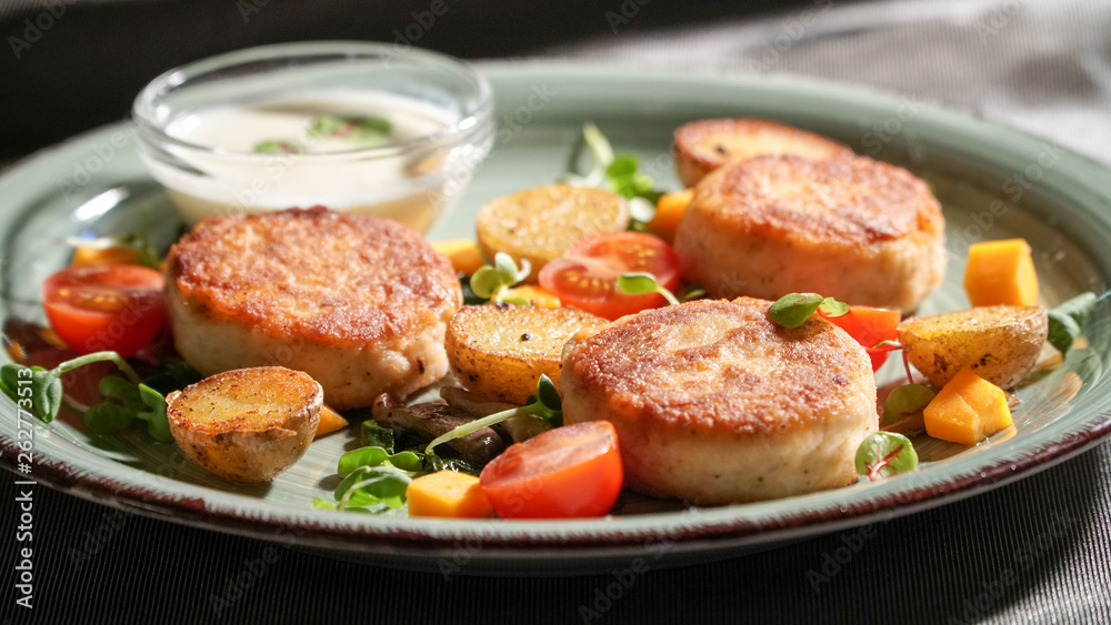 Fish patties with a side dish Fish patties with a side dish