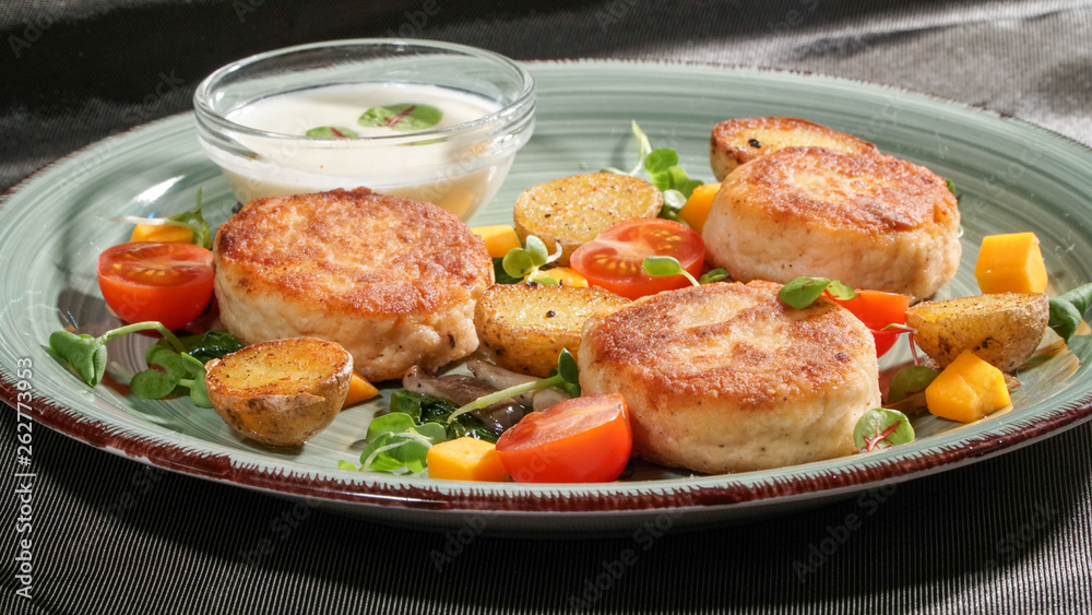 Fish patties with a side dish Fish patties with a side dish