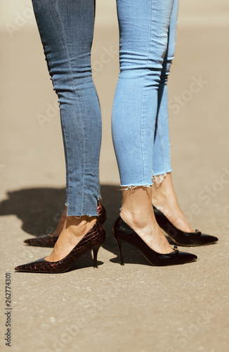 heels and blue jeans