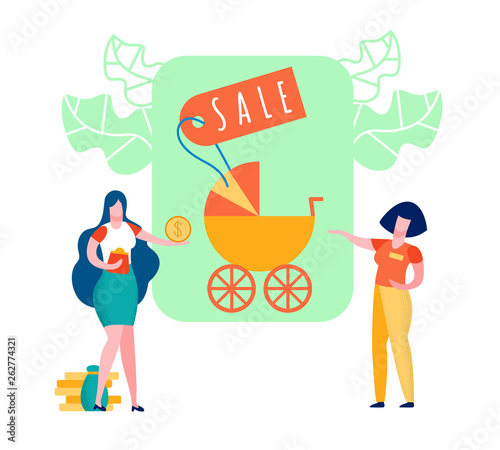 Baby Carriage Sale Cartoon Vector Illustration photo