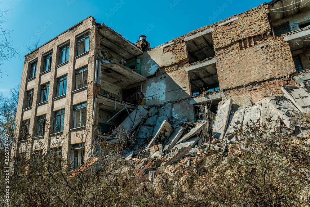 Old abandoned hospital in the city of Pripyat, Ukraine. Consequences of a nuclear explosion at the Chernobyl nuclear power plant Old abandoned hospital in the city of Pripyat, Ukraine. Consequences of a nuclear explosion at the Chernobyl nuclear power plant
