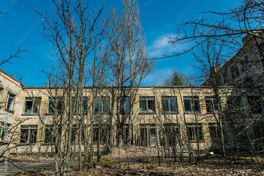 Old abandoned hospital in the city of Pripyat, Ukraine. Consequences of a nuclear explosion at the Chernobyl nuclear power plant