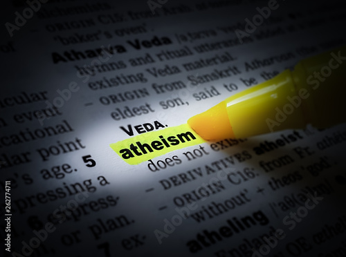 A yellow highlighted word in a page that reads: atheism
