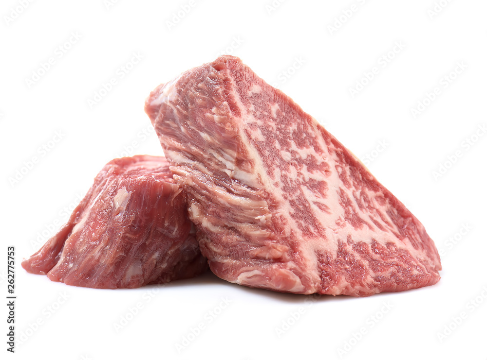 Fototapeta premium Raw marbled beef on a a white background