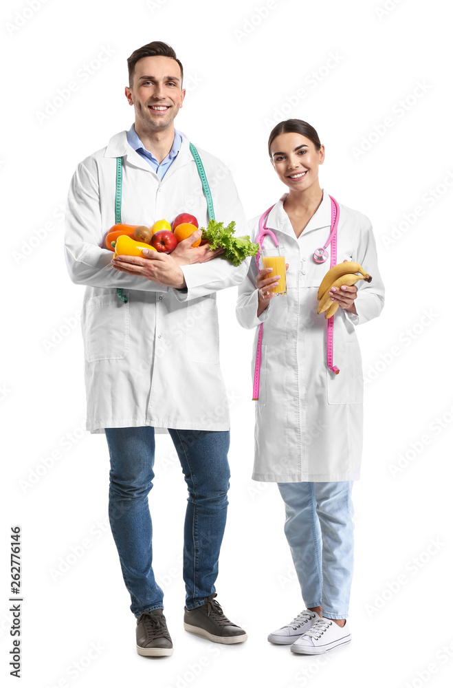 Portrait of nutritionists on white background Portrait of nutritionists on white background