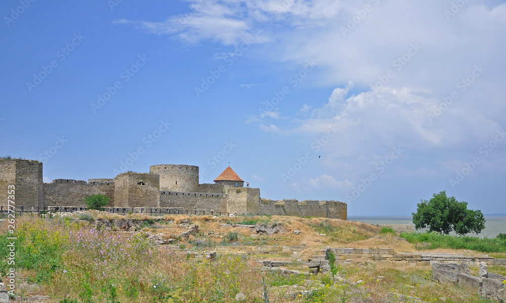 The huge stone walls of the ancient Akkerman fortress, Belgorod-Dniester, Odessa region