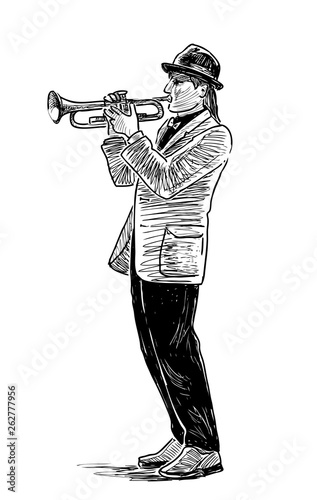 Sketch of a casual street trumpeter