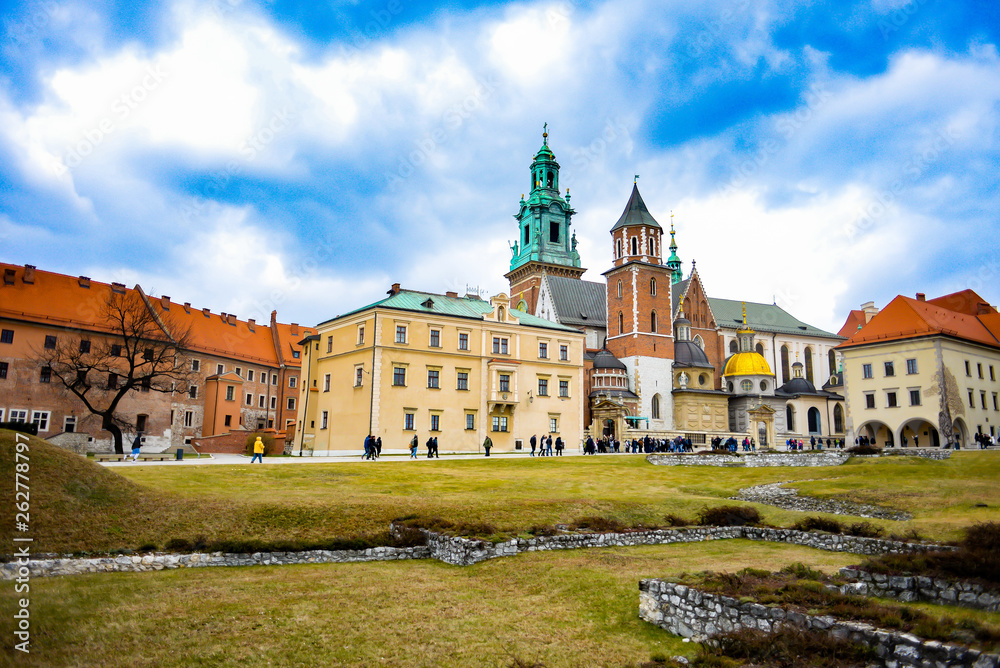 KRAKOW, POLAND - MARCH 17: Wawel Castle on March 17, 2019 in Krakow, Poland.