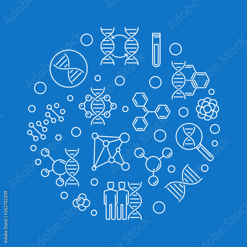 Genome Engineering vector round outline illustration on blue background