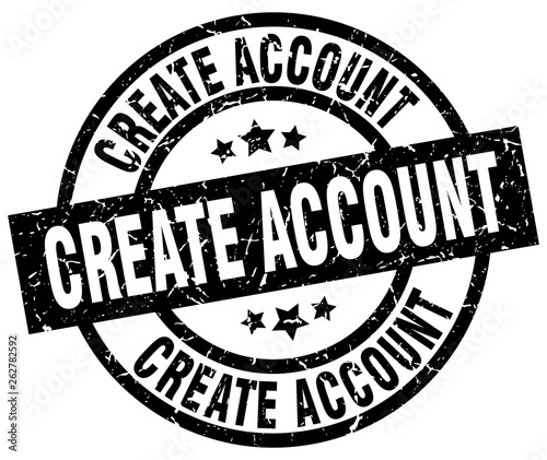 create account round grunge black stamp