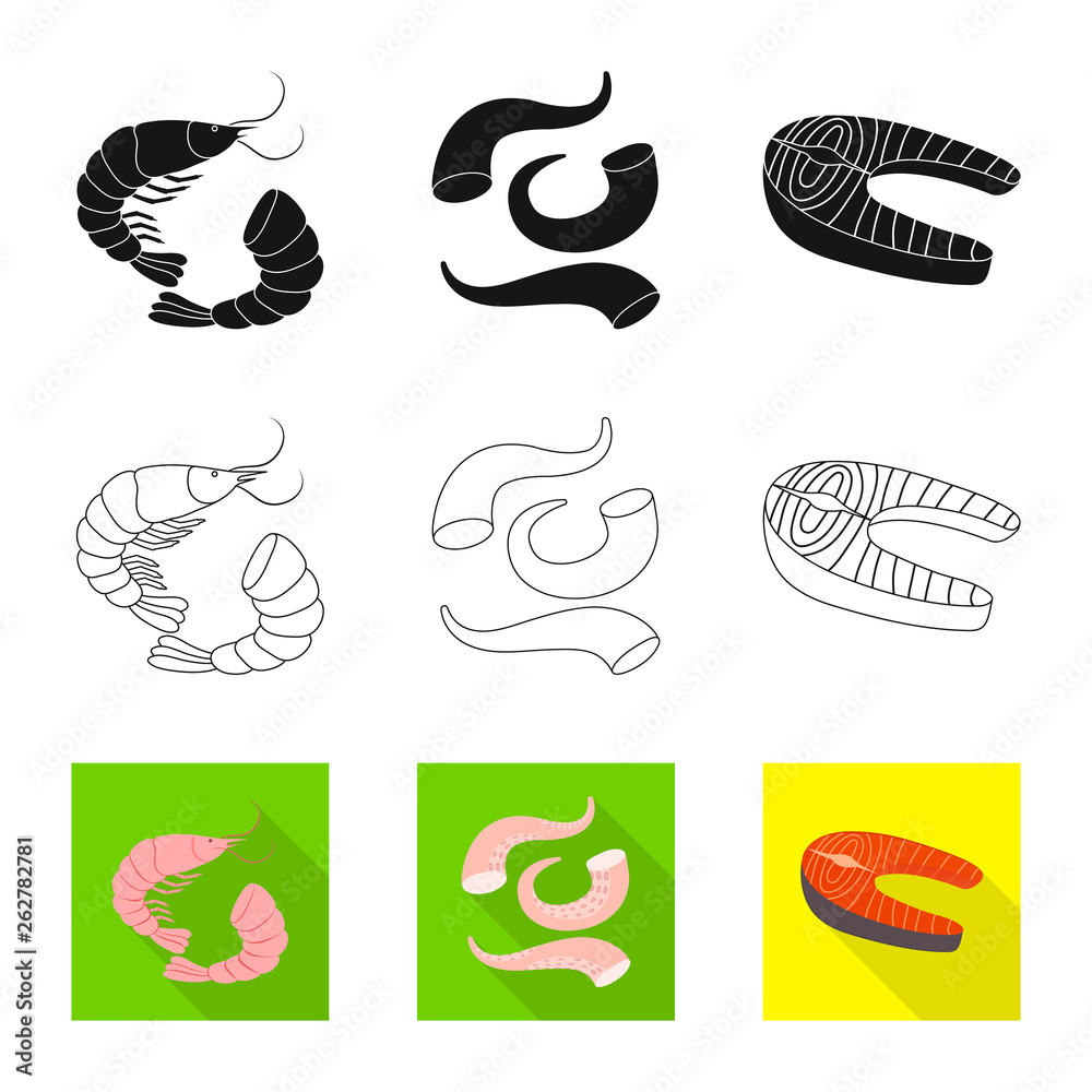 Vector illustration of fresh  and restaurant icon. Collection of fresh  and marine   vector icon for stock.
