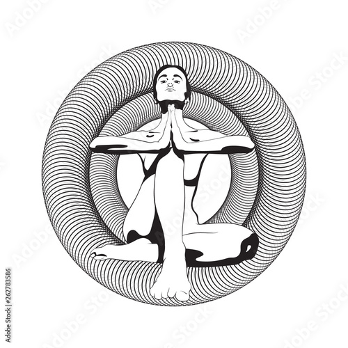 Vector hand drawn illustration of woman in yoga pose.