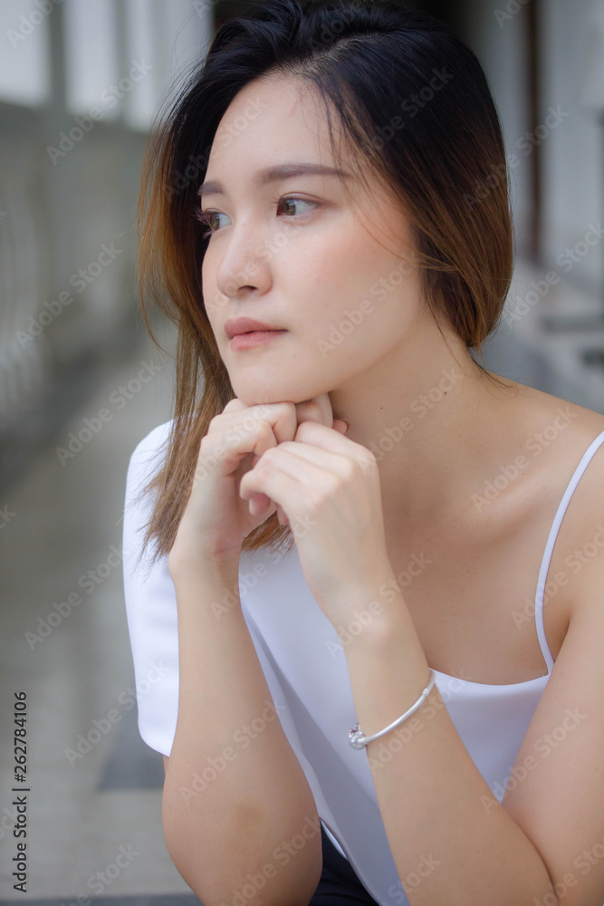portrait of thai china adult office girl white shirt relax and smile portrait of thai china adult office girl white shirt relax and smile
