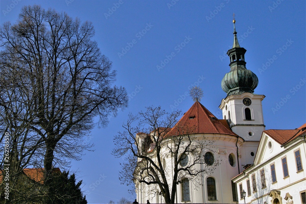 Brevnov monastery in czech republic, prague, sunny day of winter