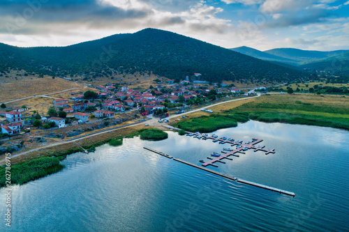 aerial view of the beautiful fishing village Psarades in Prespa lake in Northern Greece photo