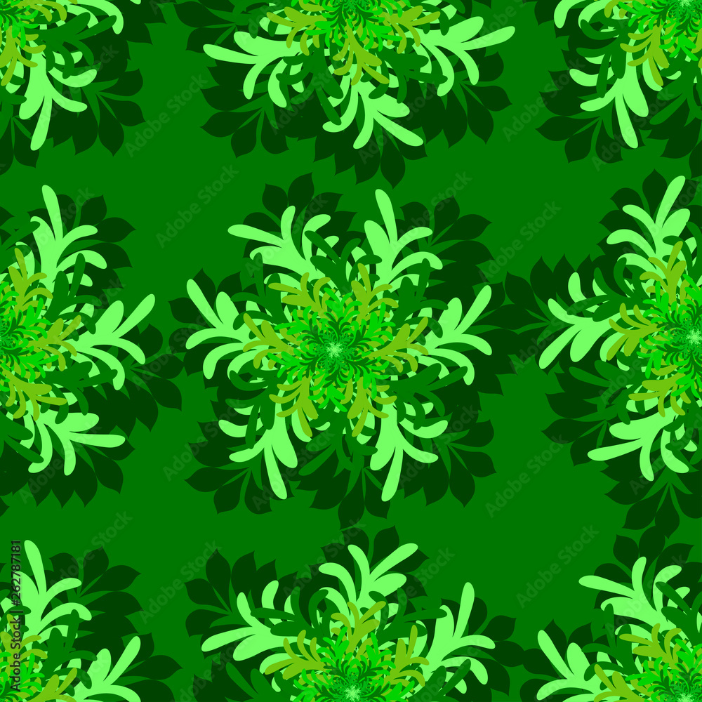 a green background with a floral ornament of light green and dark green colors