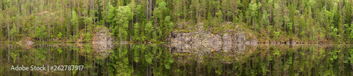 Landscape reflection from forest lake in Finland