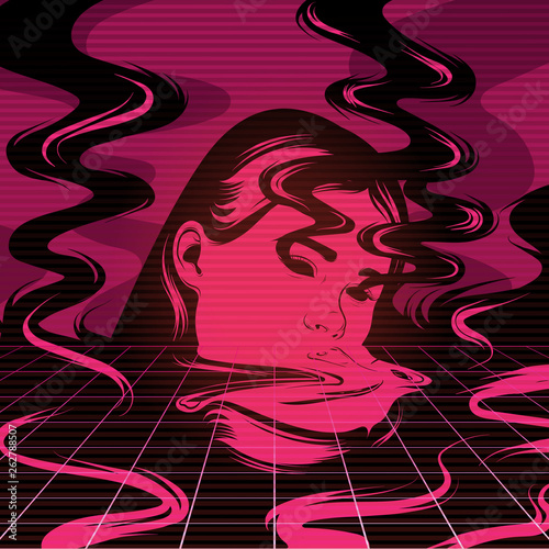 Vector hand drawn illustration of melting girl with smoke.