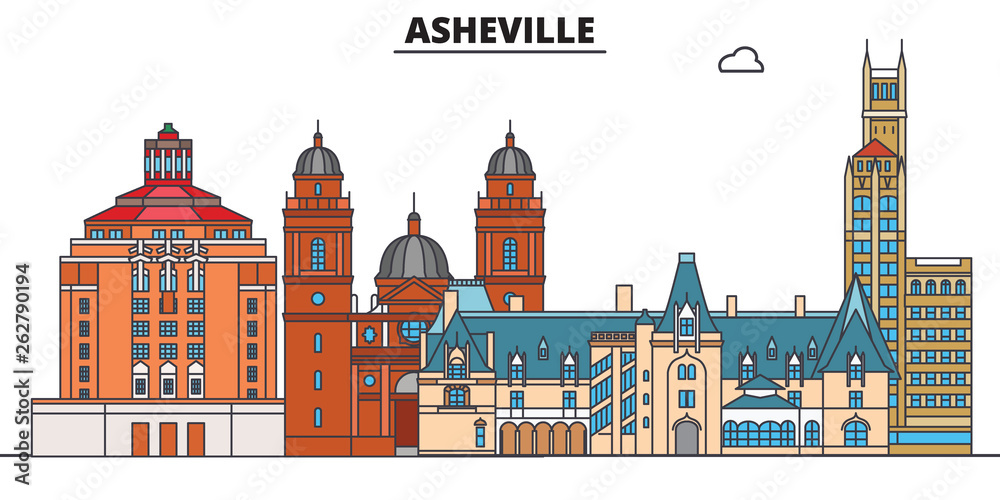 Asheville,United States, flat landmarks vector illustration. Asheville