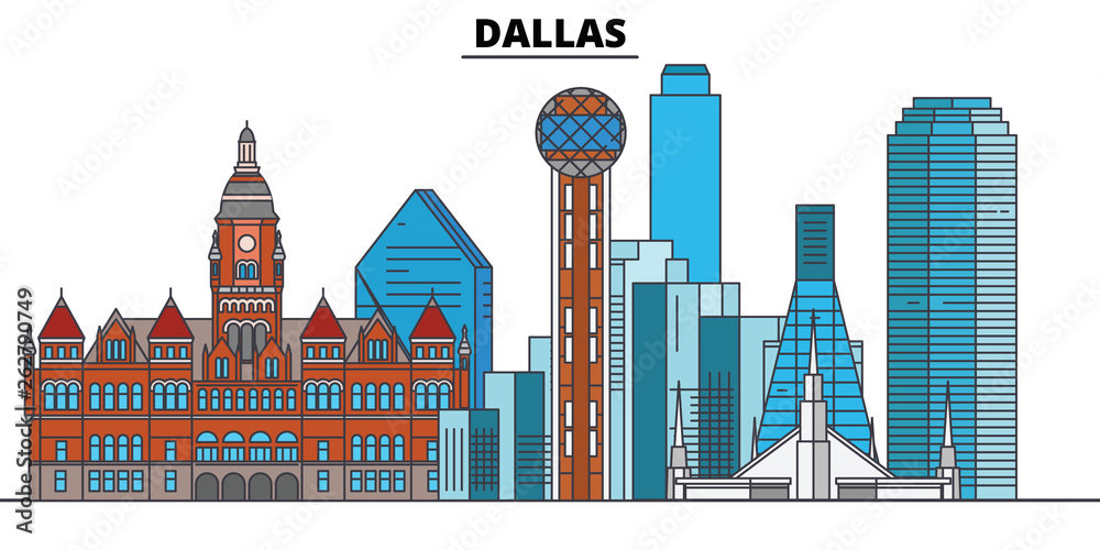 Dallas,United States, flat landmarks vector illustration. Dallas line ...