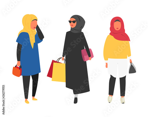 Hijab muslim woman. Arab modern fashion. Vector people