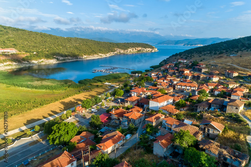 aerial view of the beautiful fishing village Psarades in Prespa lake in Northern Greece photo