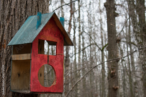 wooden birdhouse in the forest