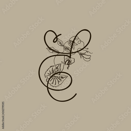 Vector Hand Drawn floral E monogram or logo