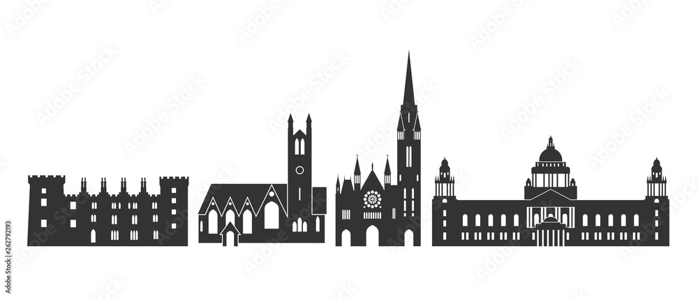 Ireland logo. Isolated Irish architecture on white background